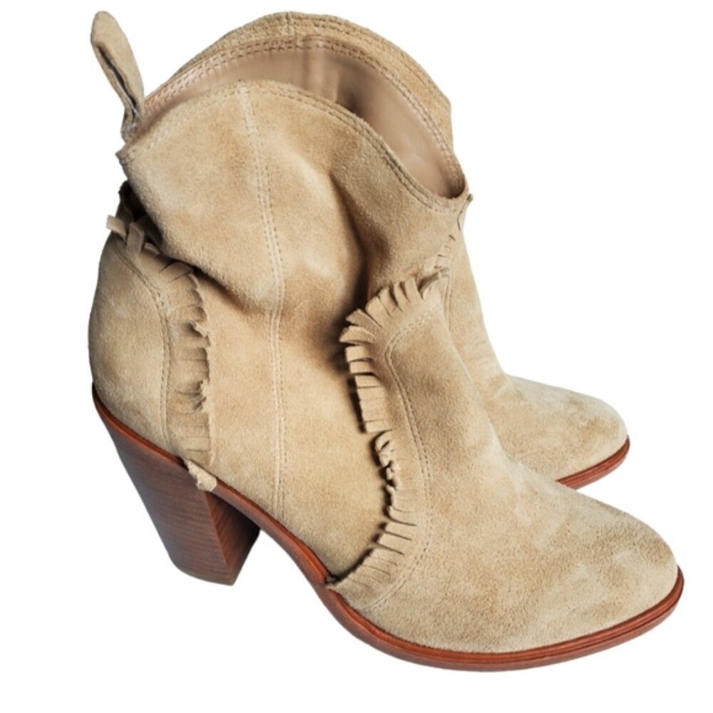 Joie Tan Suede Fringe Ankle Boots